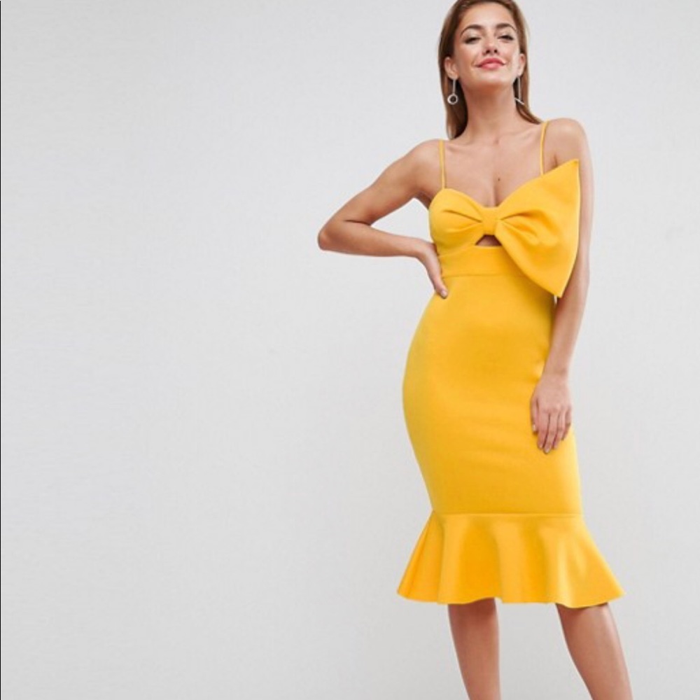 ASOS Scuba Bow Front Pephem Midi Dress